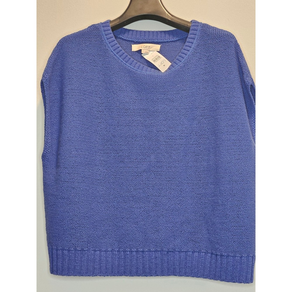 NWT Loft Womens Blue Shaker Stitch Sweater Vest Sleeveless Crew Neck